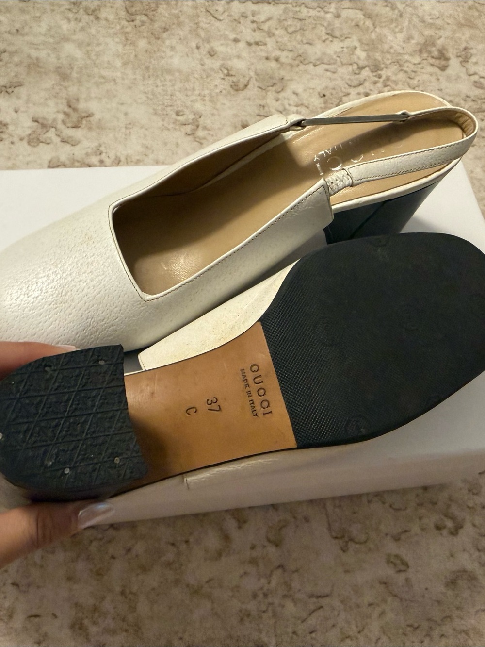 Gucci White Leather Slingback Block Heel Mules — US7W - Picture 4 of 5